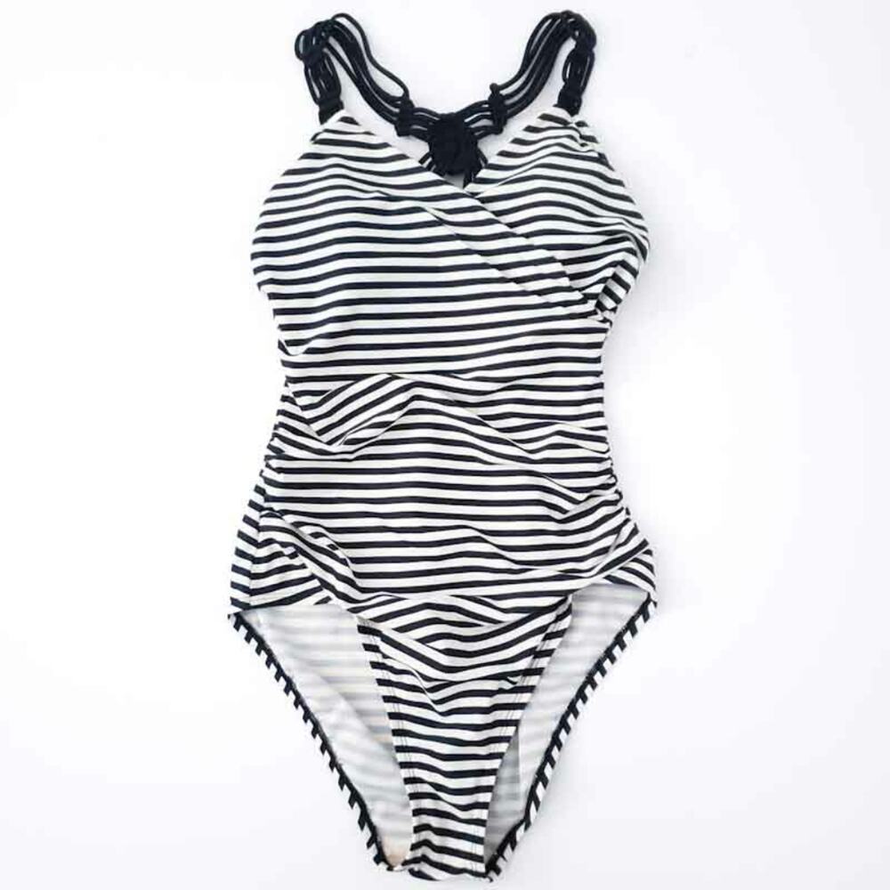 Merona Black And White Stripe Swimsuit Womens Small Bathing Suit One Piece